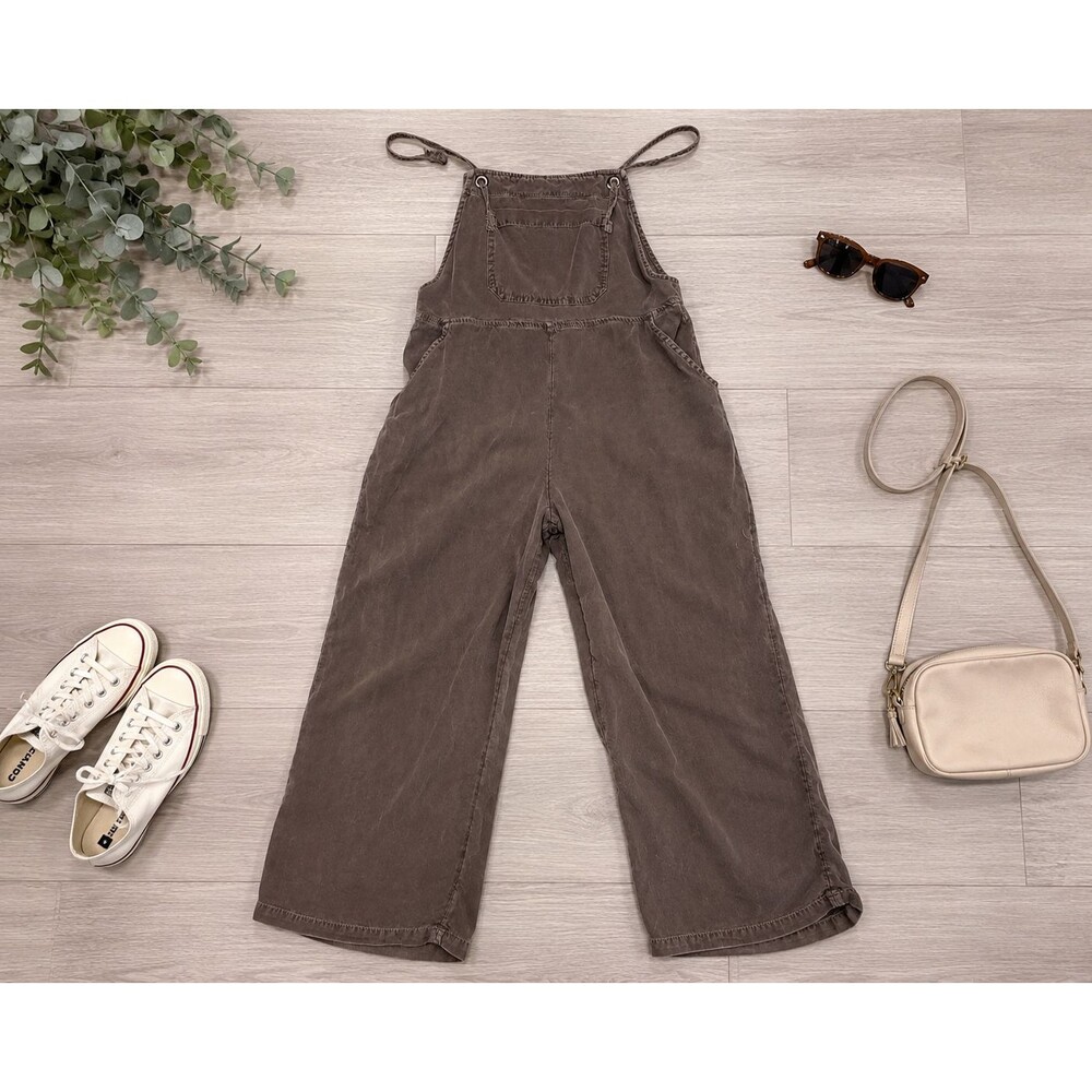 Billabong Wide Leg Bib Overalls Jumpsuit M Brown Cotton Viscose Tie Strap